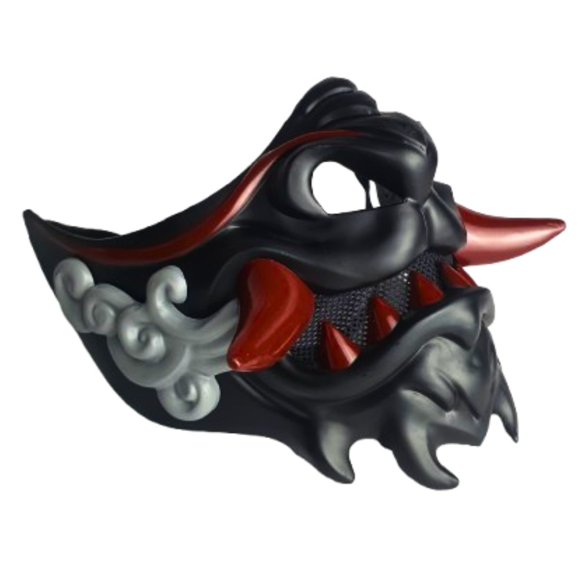 Máscara Fantasia Samurai Dragão Japonês Guerreiro Meio Face Preto Máscara Fantasia Samurai Dragão Japonês Guerreiro Meio Face Preto